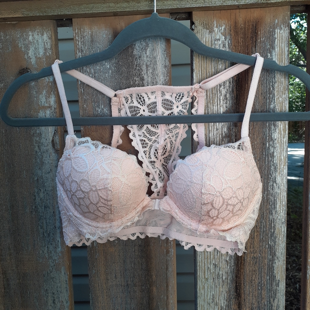 ❤ Peach Pink And Gold Foil VS PINK Date Bra 32C